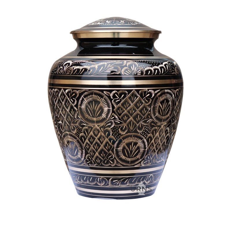 Black & Gold Brass Cremation Urn for Ashes – Elegant Handcrafted Memorial