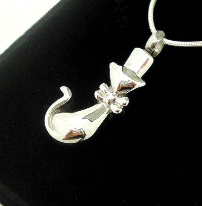 316L S/Steel Silver Cat Pet Keepsake Memorial Cremation Urn Pendant Jewellery