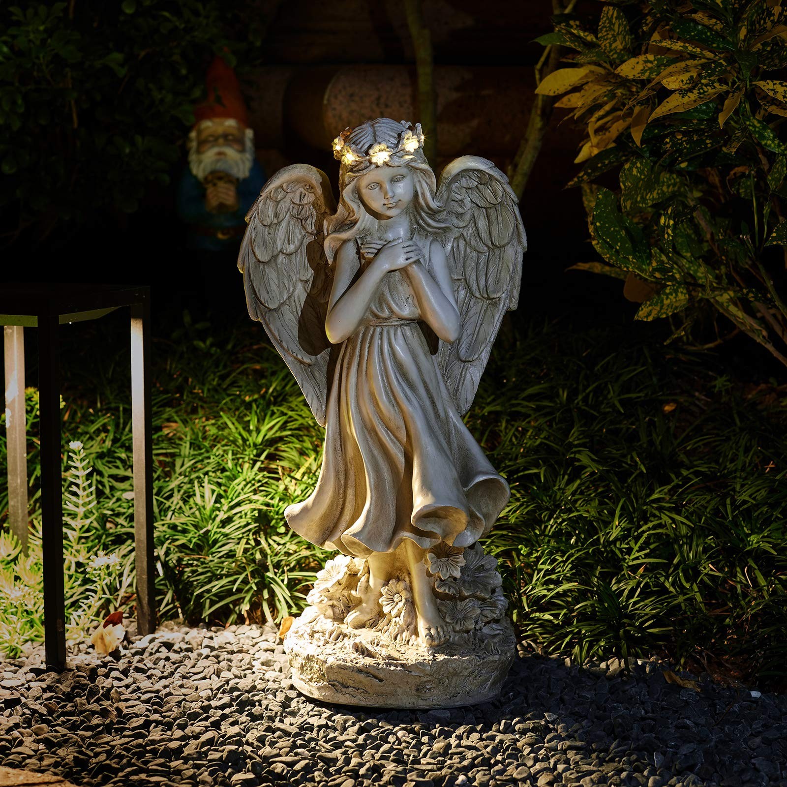 Garden Angel Figurines, Light Up Praying Angel Statues Outdoor Statue with So…