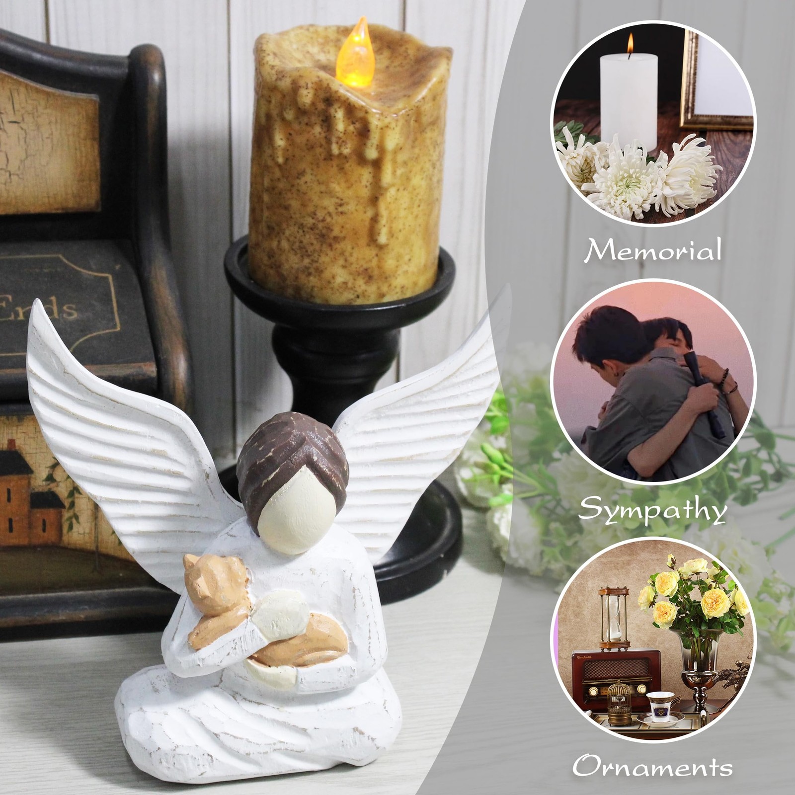 Wooden Angel Figurine Sculpted Handcrafted Figure–Rustic Vintage Pet Memor