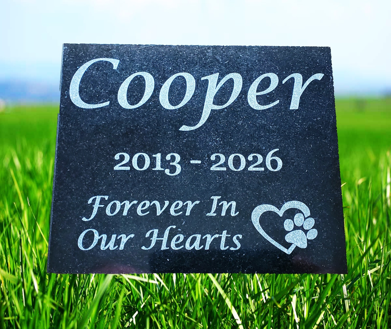Personalized Granite Pet Memorial Headstone, Engraved Garden Marker (5″ x 6″) A3