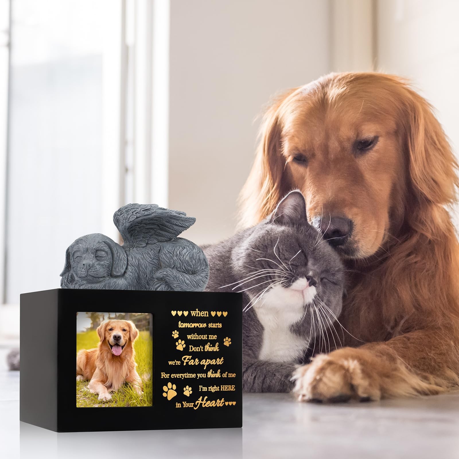 Pet Urns for Ashes, Large Wooden Pet Urns for Dog or Cat Ashes with Dog Angel…