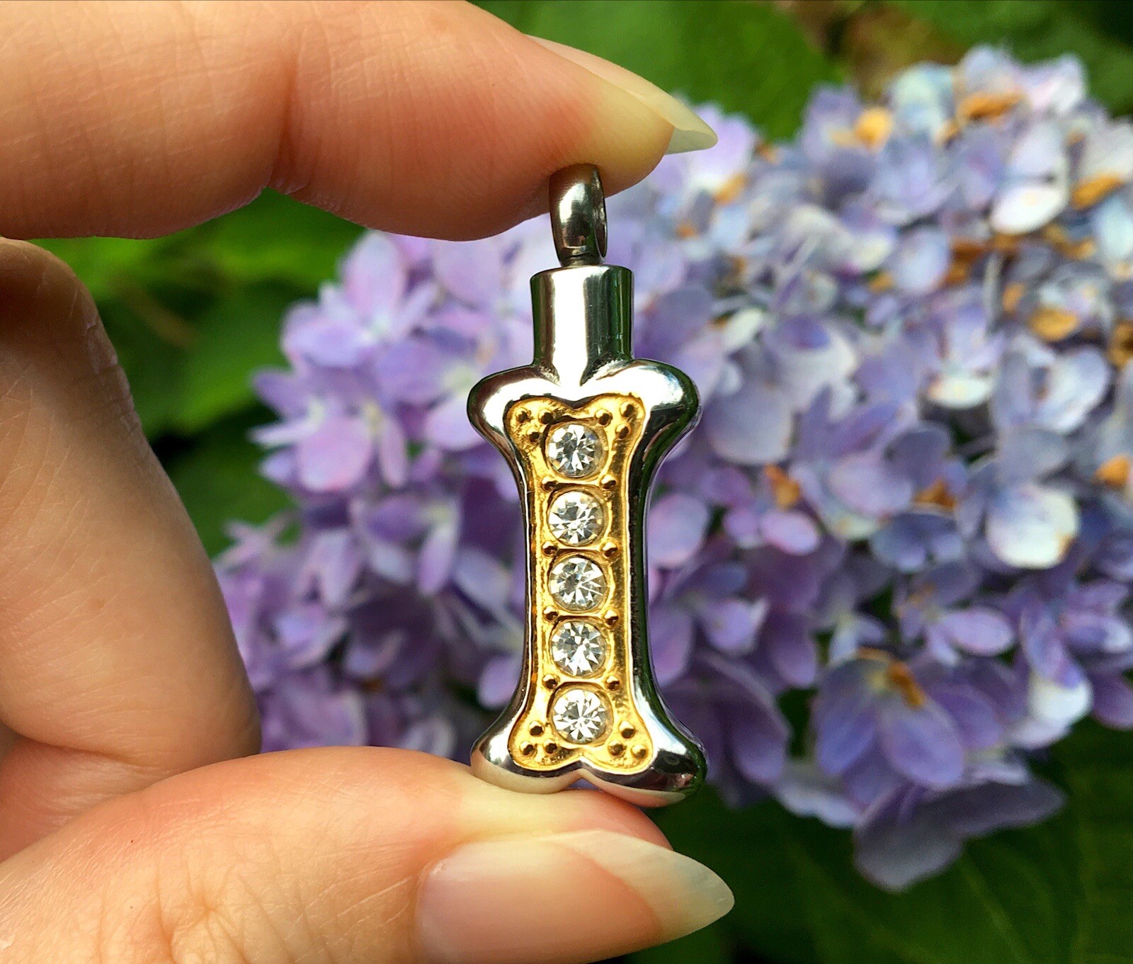 Dog Cremation Pendant Urn Keychain 1″ Key Ring Ash Golden Silver Crystal Bone