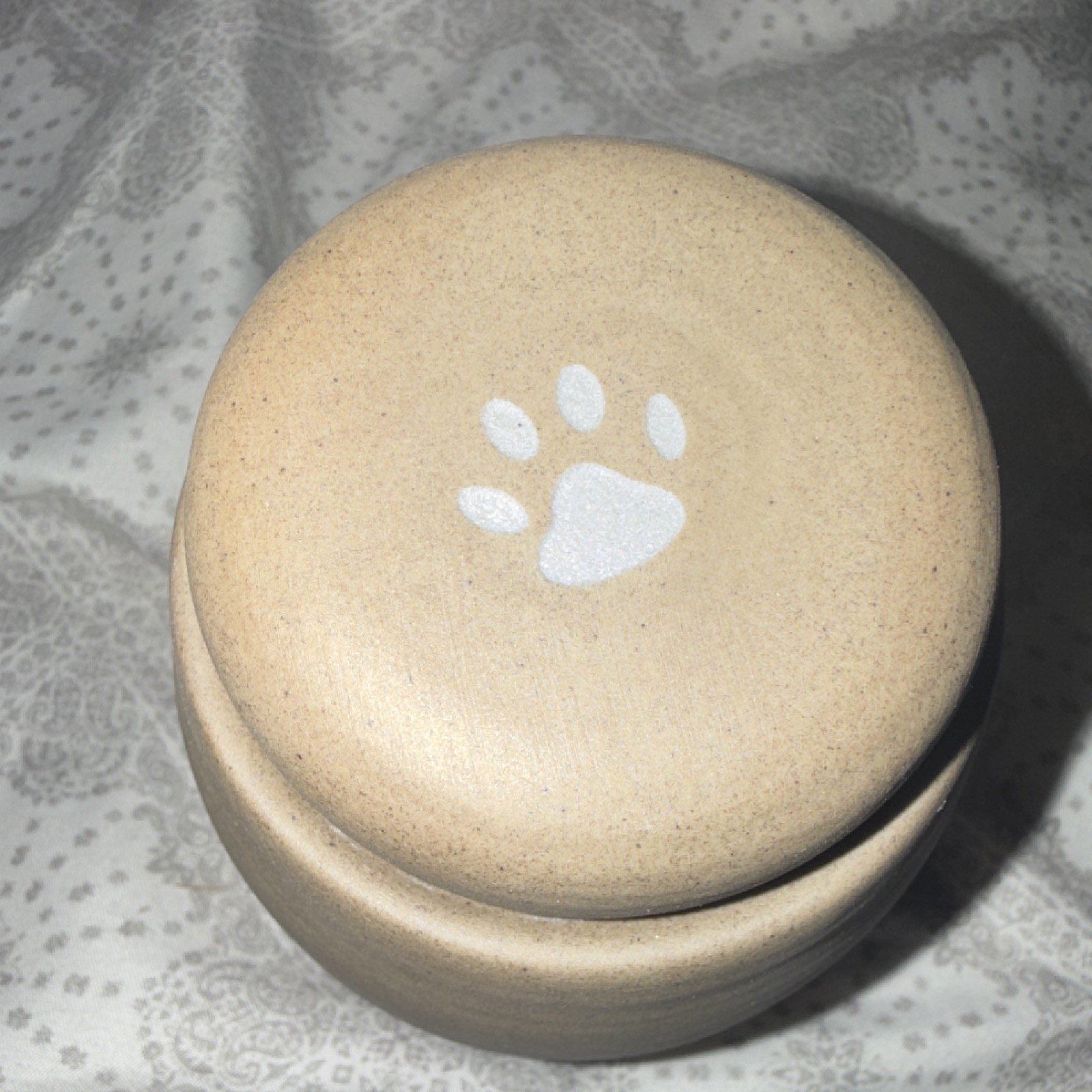 Ceramic Pet Memorial Urn Paw Print Lid Keepsake for Ashes Remembrance Storage