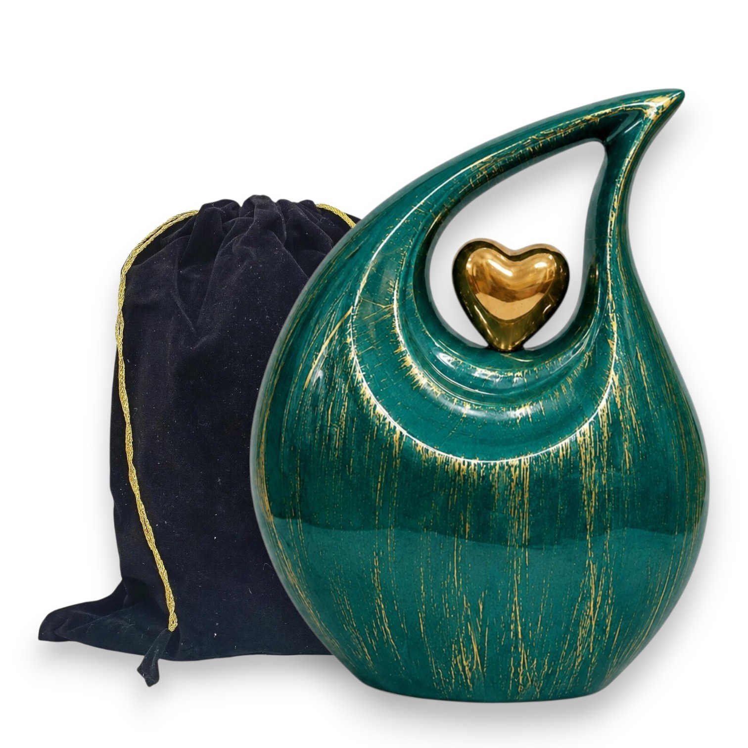 Emerald Green Teardrop Cremation Urn Gold Brush Human Adult Ashes Your Love Ones