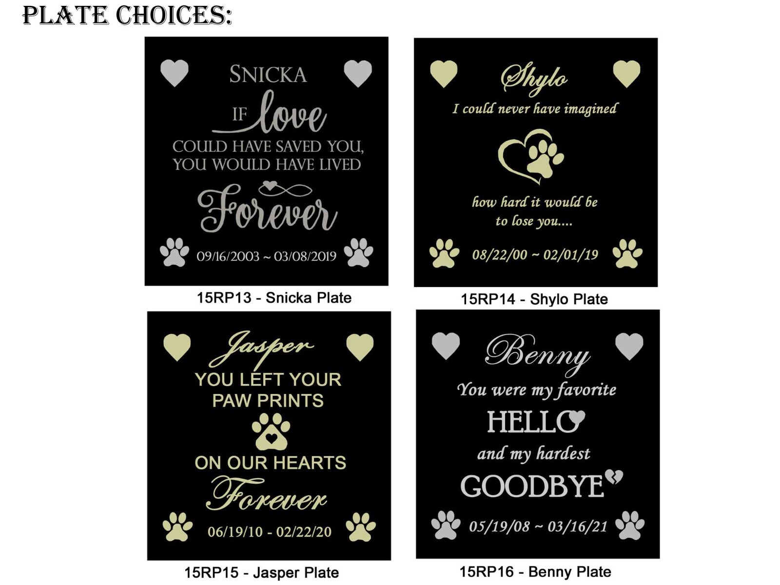 Engraved Pet Loss Poem Plate Frame Plates 2-7/8″ Square Many Choices and Designs