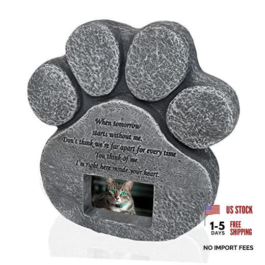 Paw-Shaped Resin Pet Memorial Stone with 2×3 Photo Frame and Sweet Poem –