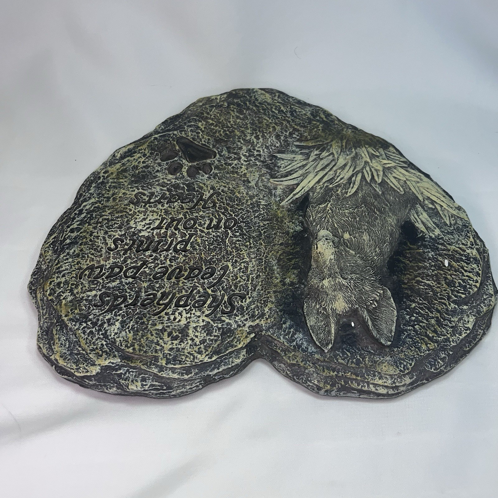 Shepherd Dog Memorial Ceramic Heart Stone Plaque Paw Print Quote For Garden