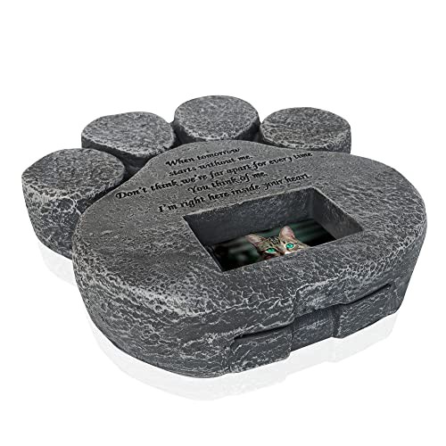 Paw-Shaped Resin Pet Memorial Stone with 2×3 Photo Frame and Sweet Poem –