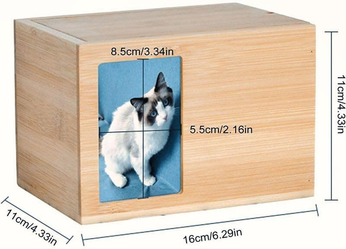 Pet Memorial Urns for Dogs or Cats Ashes Box Wooden Cremation Pet Urn with Photo