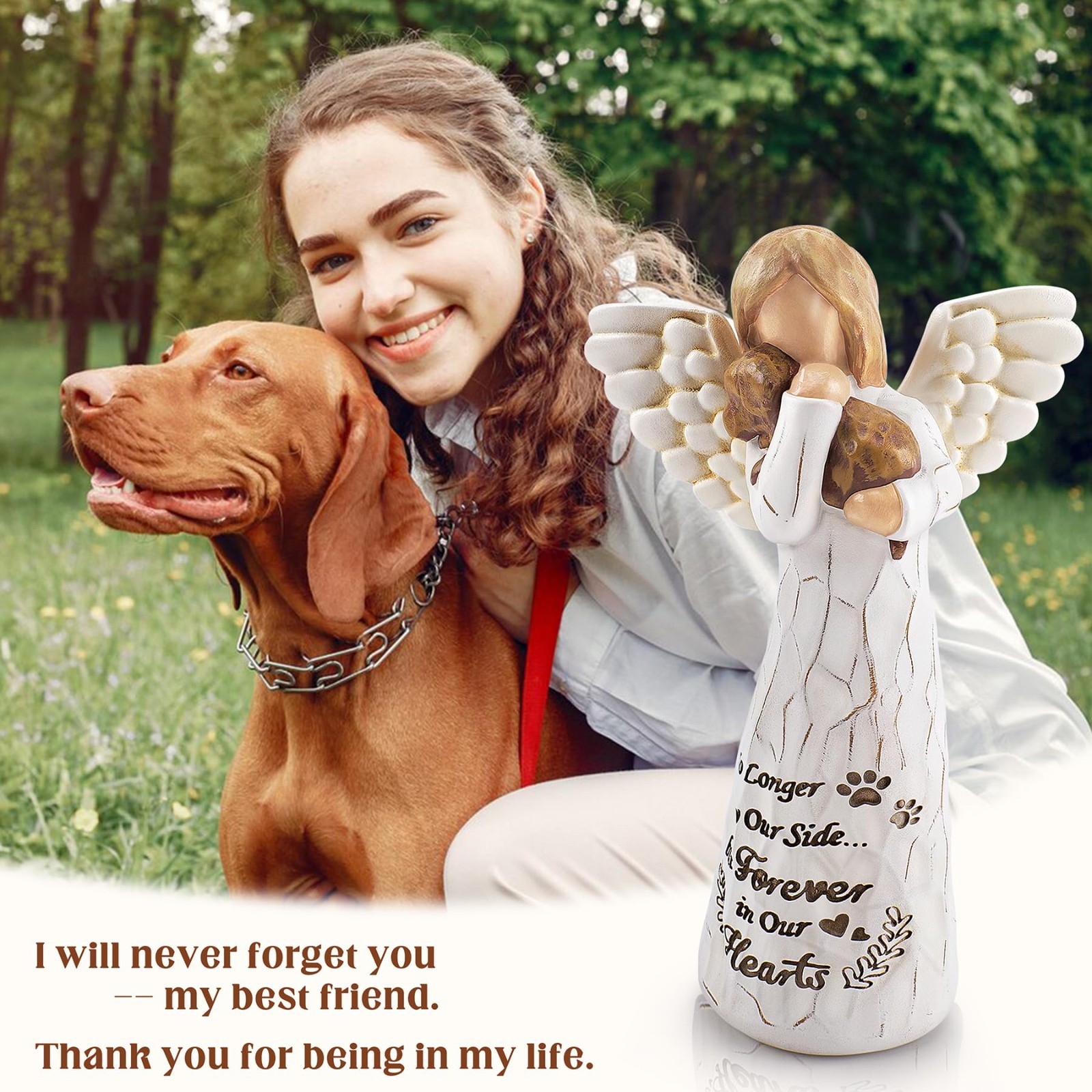 Heartfelt Dog Memorial Gift – Hand-Painted Angel & Dog Statue, Pet Loss Sympathy