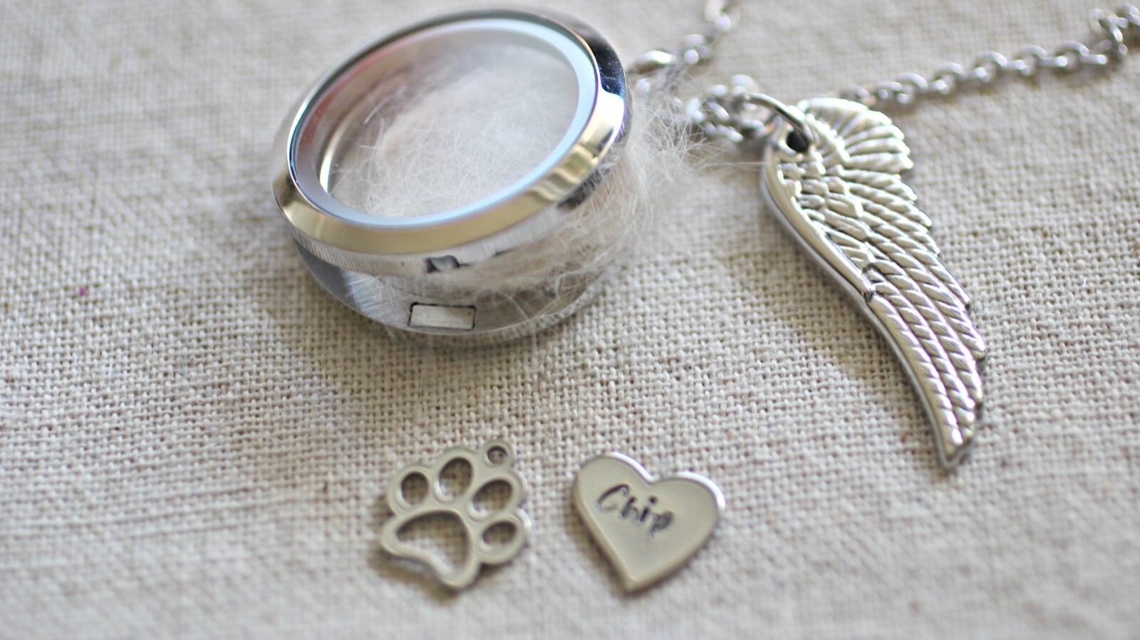 Personalised Pet Loss Keepsake, Dog Fur Locket, Cat Memorial, Pet Hair Necklace