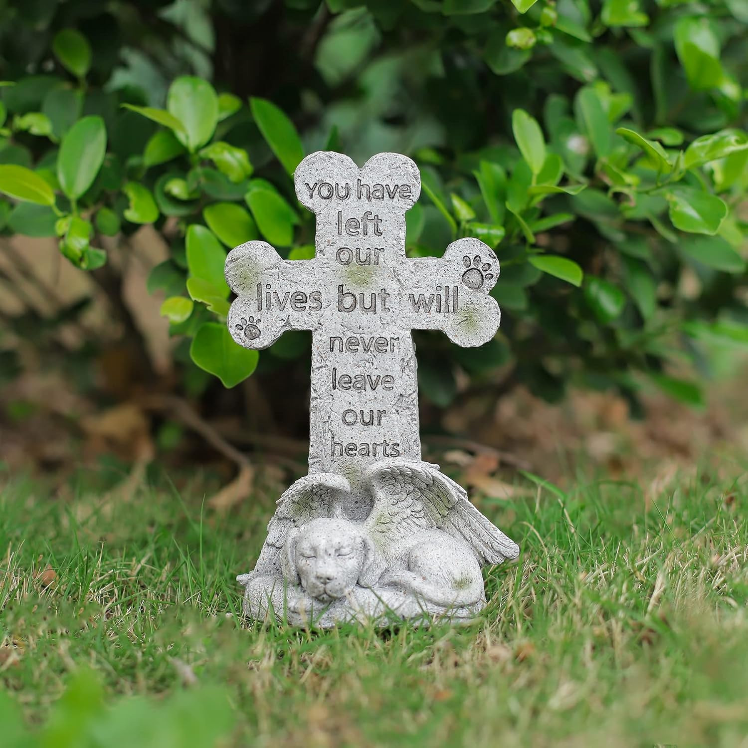 Memorial Statue – Sleeping Dog Angel Cross Tombstone, Grave Marker for Deceased