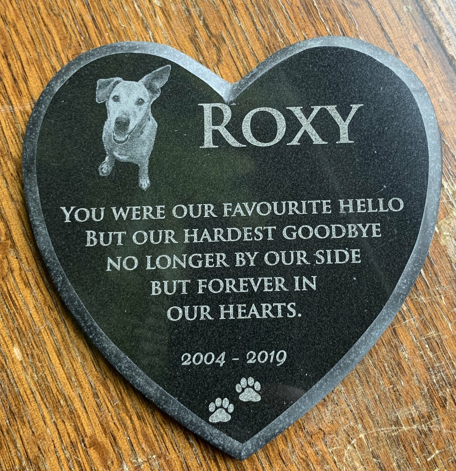 Memorial Plaque Photo Granite Heart Pet Custom Engraved (personalised)