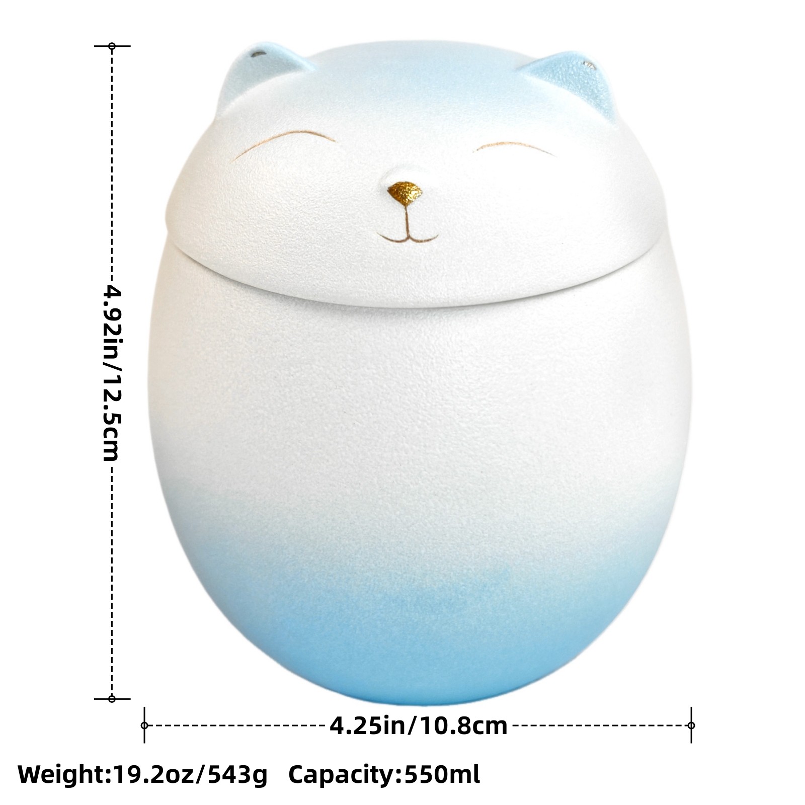 Blue-White Gradient Smiley Cat Shaped Pet Urn For Small Dog And Cat Ashes(L)
