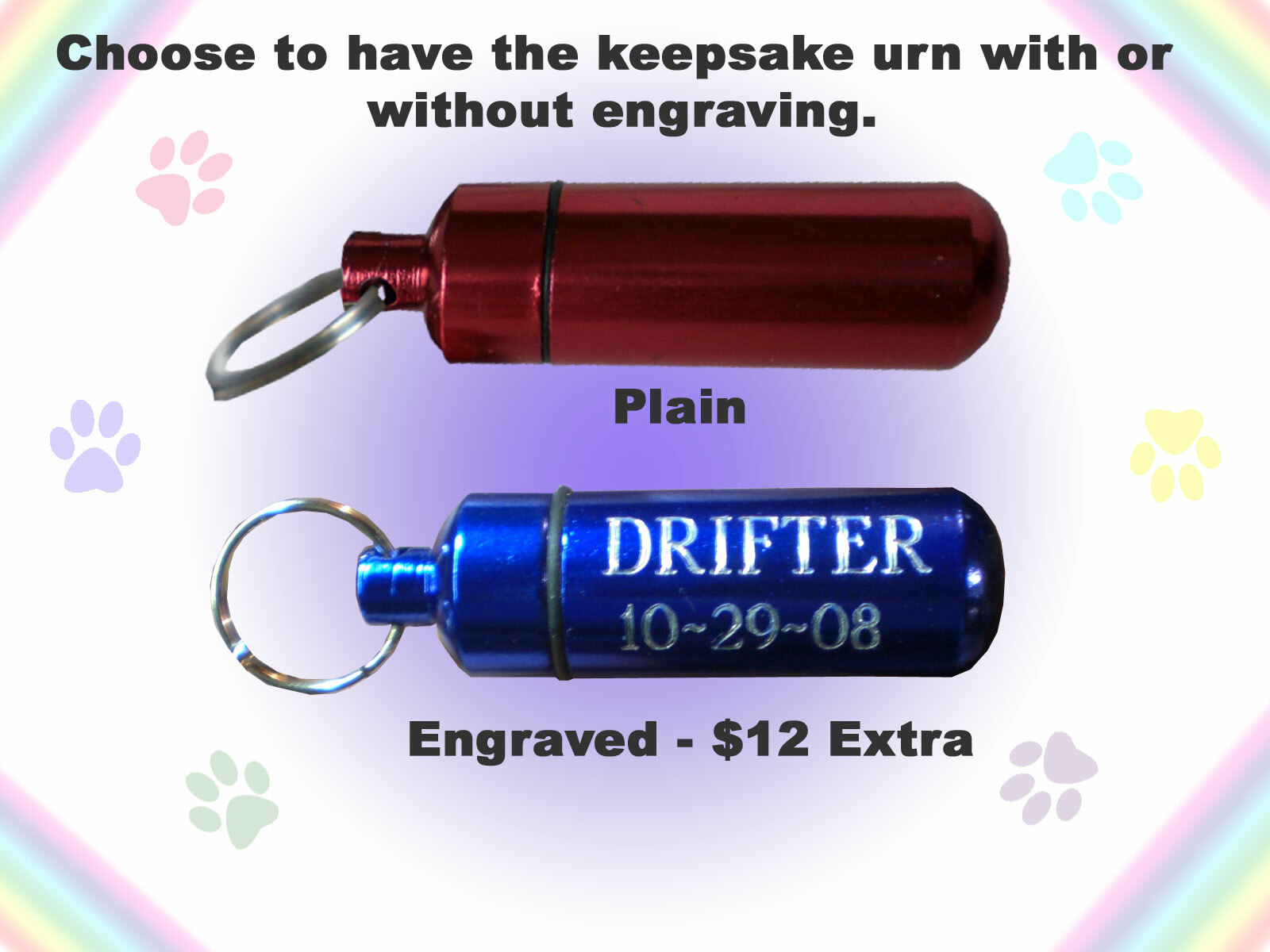 Pet Keepsake Urn Key Ring Dog Angel Memorial Choice of Colors and Engraving