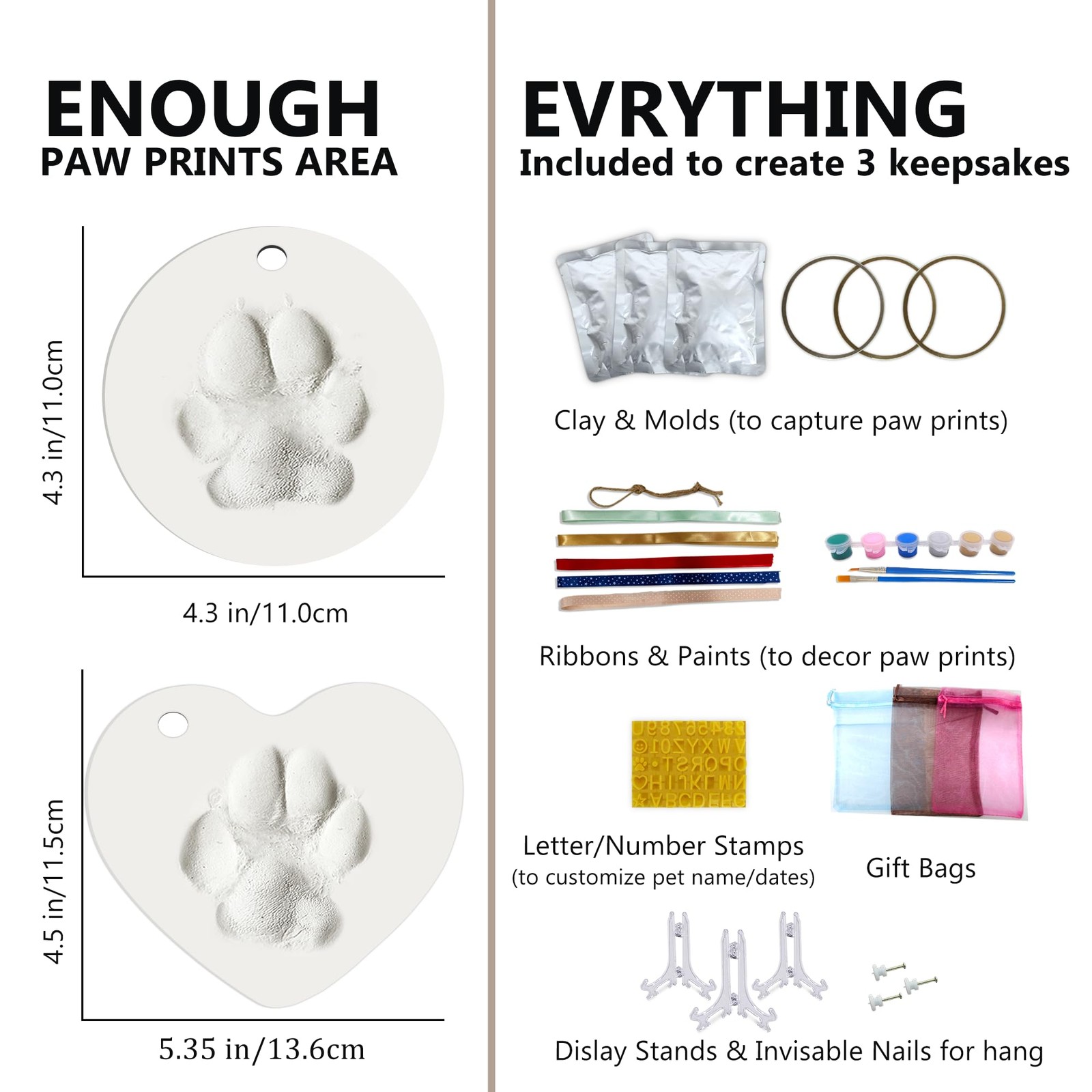 MYPAWLETS Pawprints Keepsake Kit for Dogs Cats,Make Make 3（3 Circles）, White
