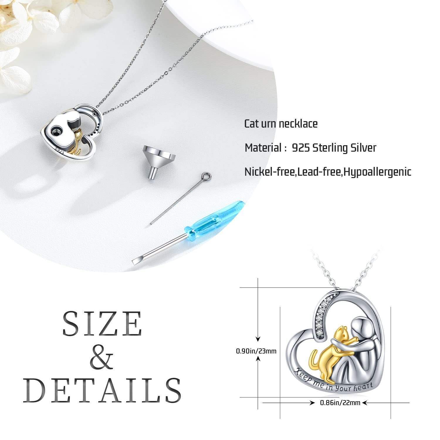 Cat Urn Heart Cremation Jewelry Keepsake Memorial Necklace for Women Keep Me in