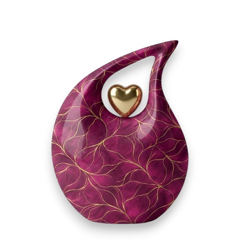 Burgundy Metal Teardrop Cremation Urn 200 Cu In Adult Human Ashes for Love Ones