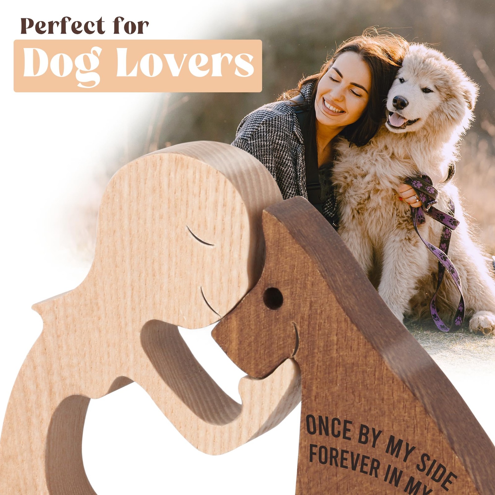 Sensuniq Dog Memorial Gifts Handcrafted Wooden Carving Men And Pet Figura Once