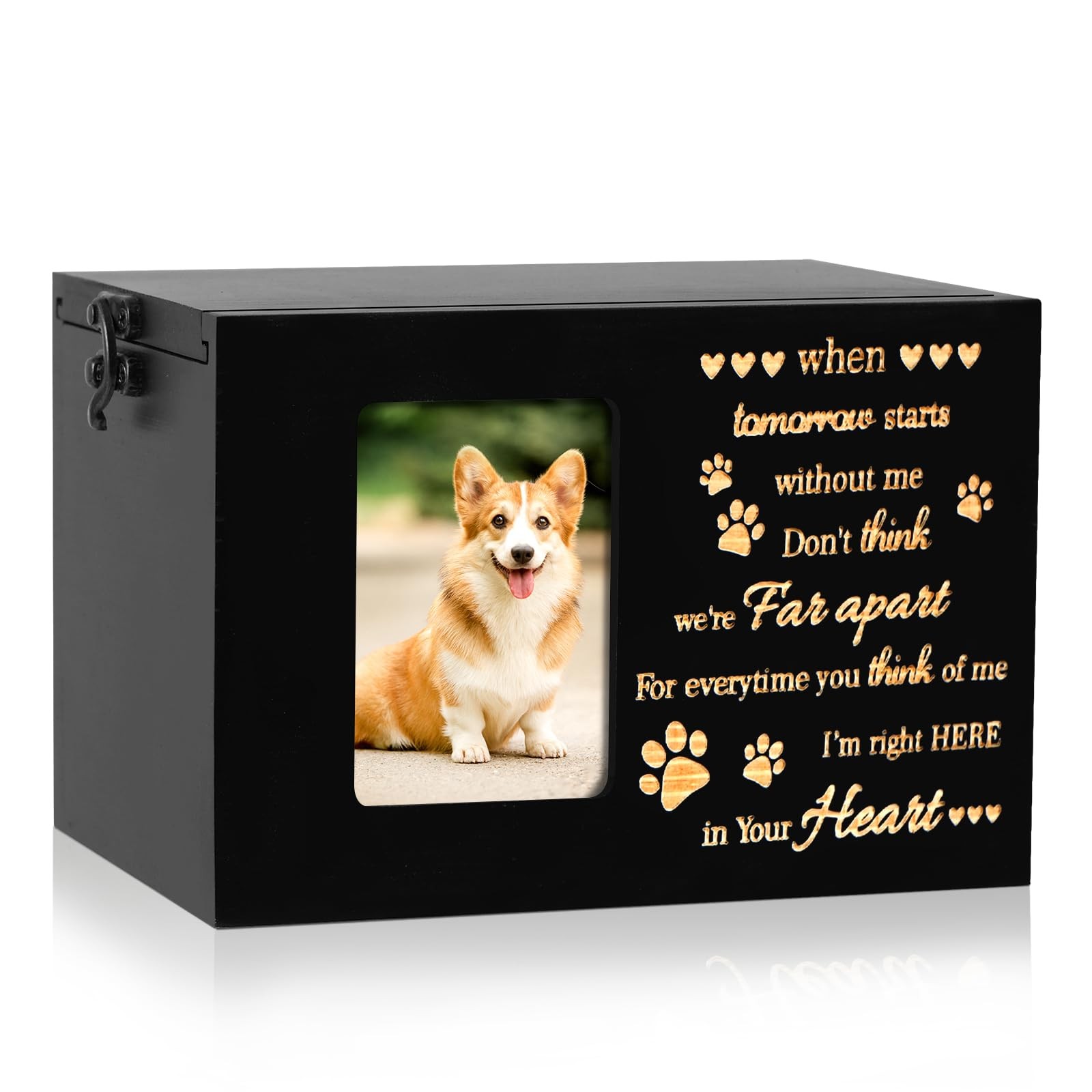 Pet Urns for Dog or Cat Ashes, Wooden Funeral Cremation Small, Memory-black