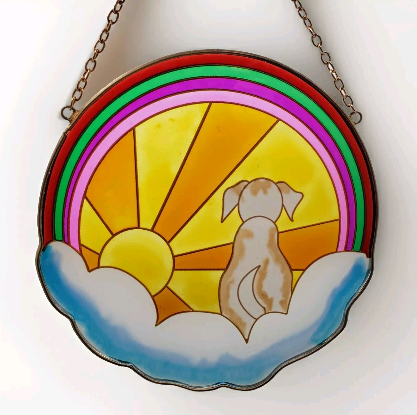 Memorial Gift for Loss of Dog, Stained Glass Round Rainbow Bridge Dog Sympathy