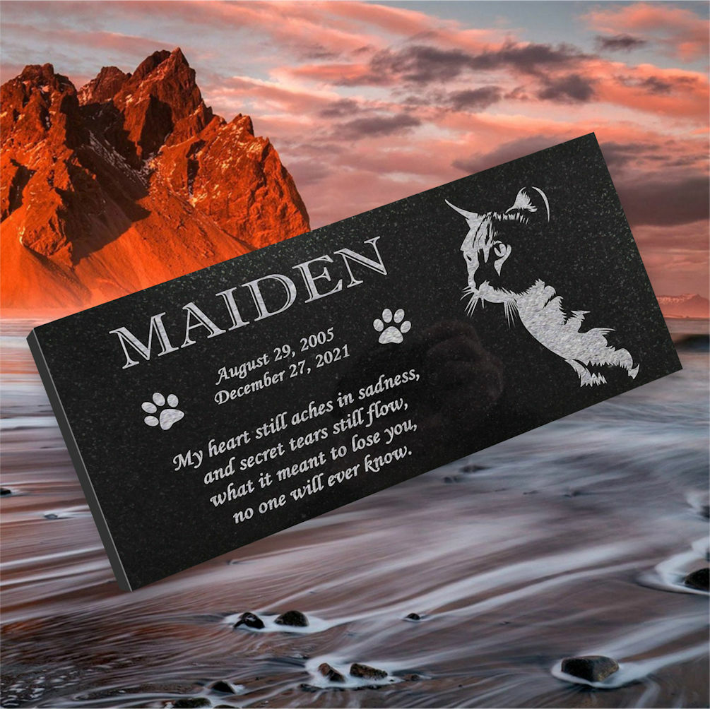 Personalized Cat Memorial – Granite Stone Pet Grave Marker – 6×12 – Maiden