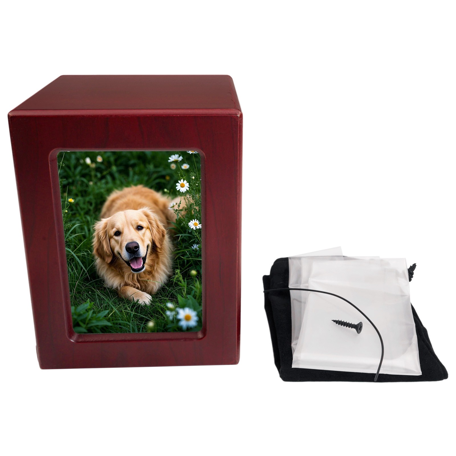 Red Wooden Funeral Cremation Urn with Photo Frame For Dogs And Cats 3.9*3.6in