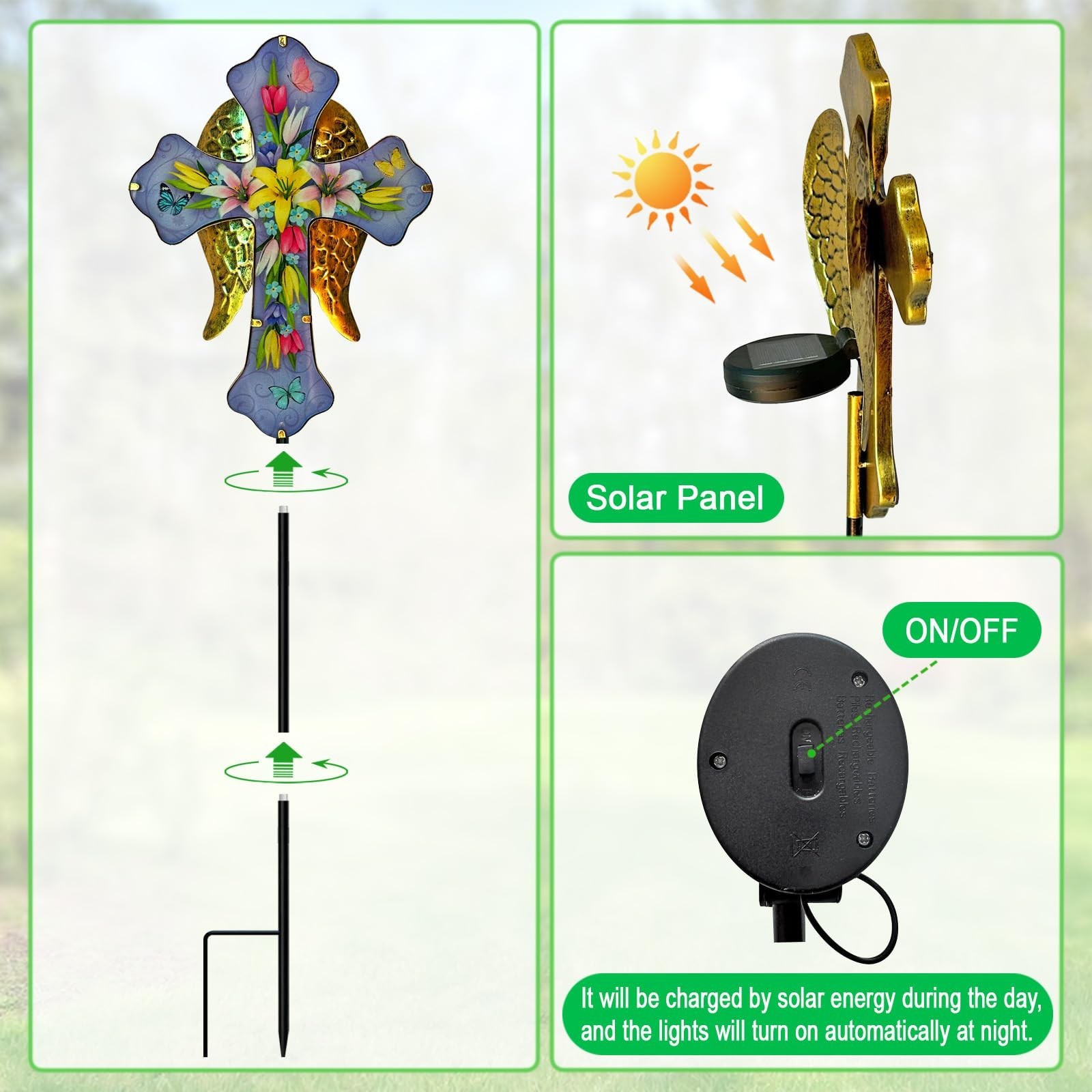 Solar Cross Garden Stakes for Graves,Lily Cemetery Decorations Yard Patio Dec…