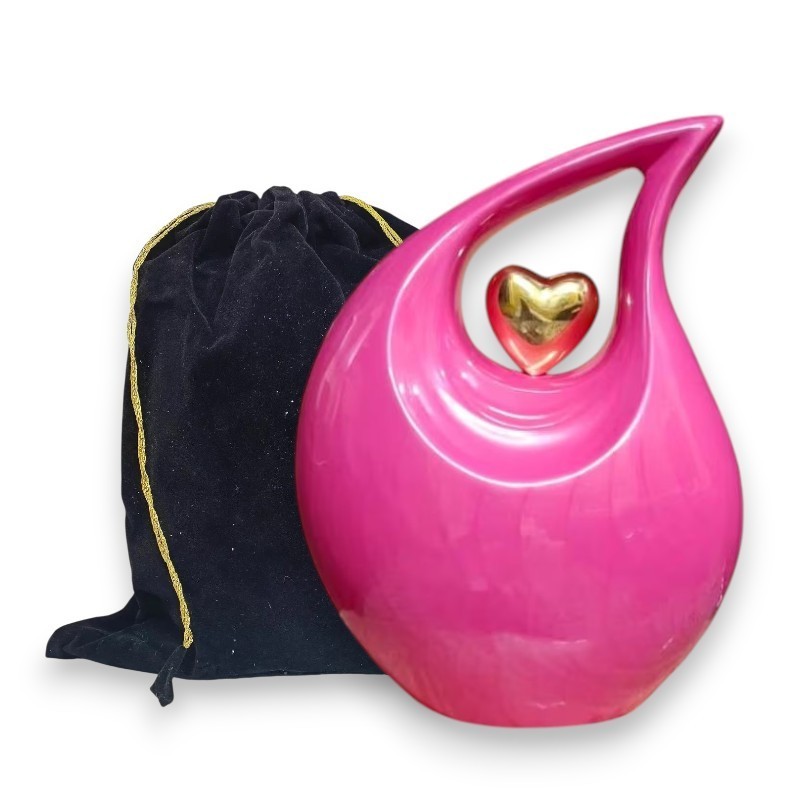 Hot Pink Glossy Teardrop Aluminum Cremation Urns Adult Human Ashes for Men Women