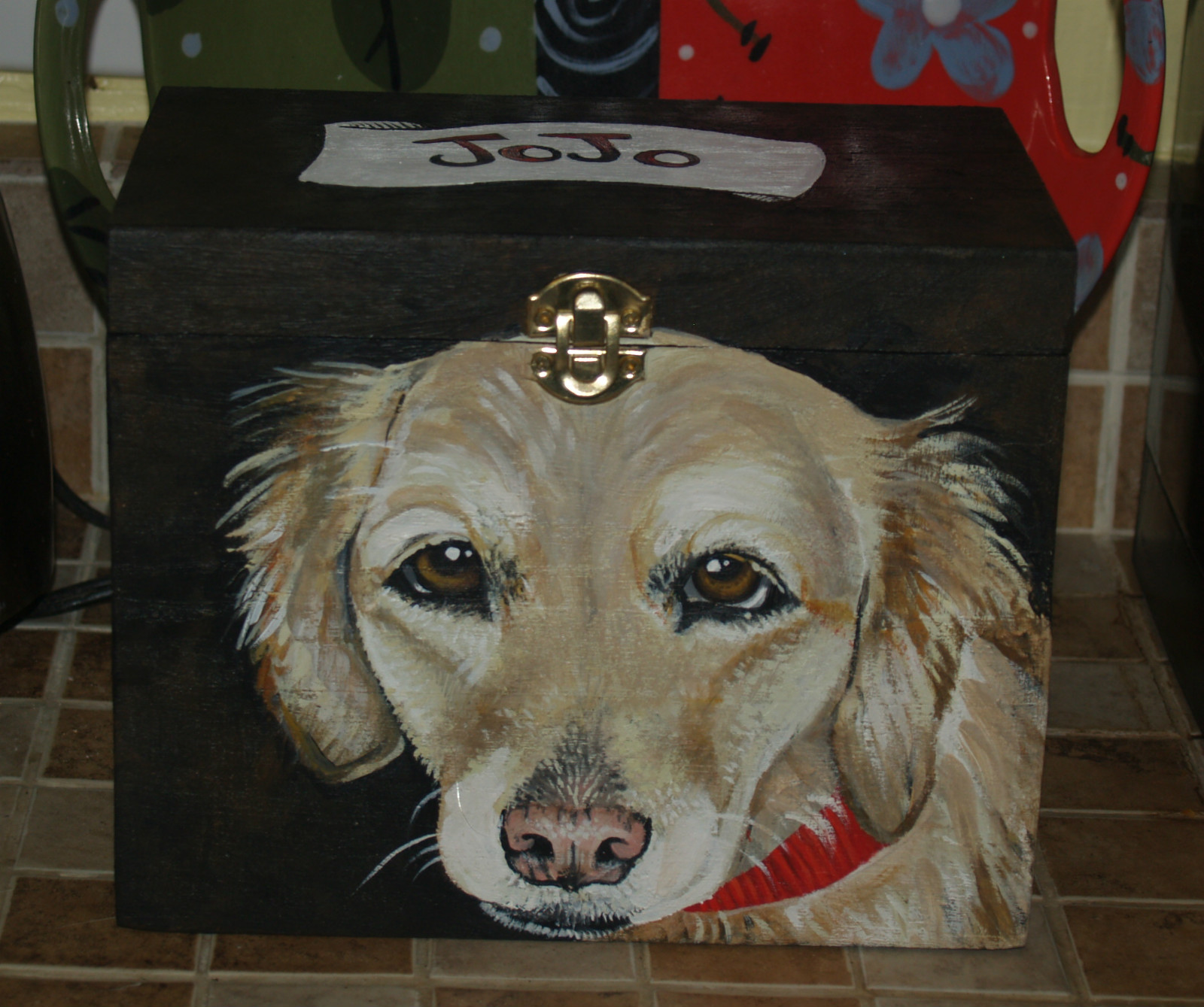 Custom hand painted portrait memorial LARGE Wood box Golden Retriever any breed