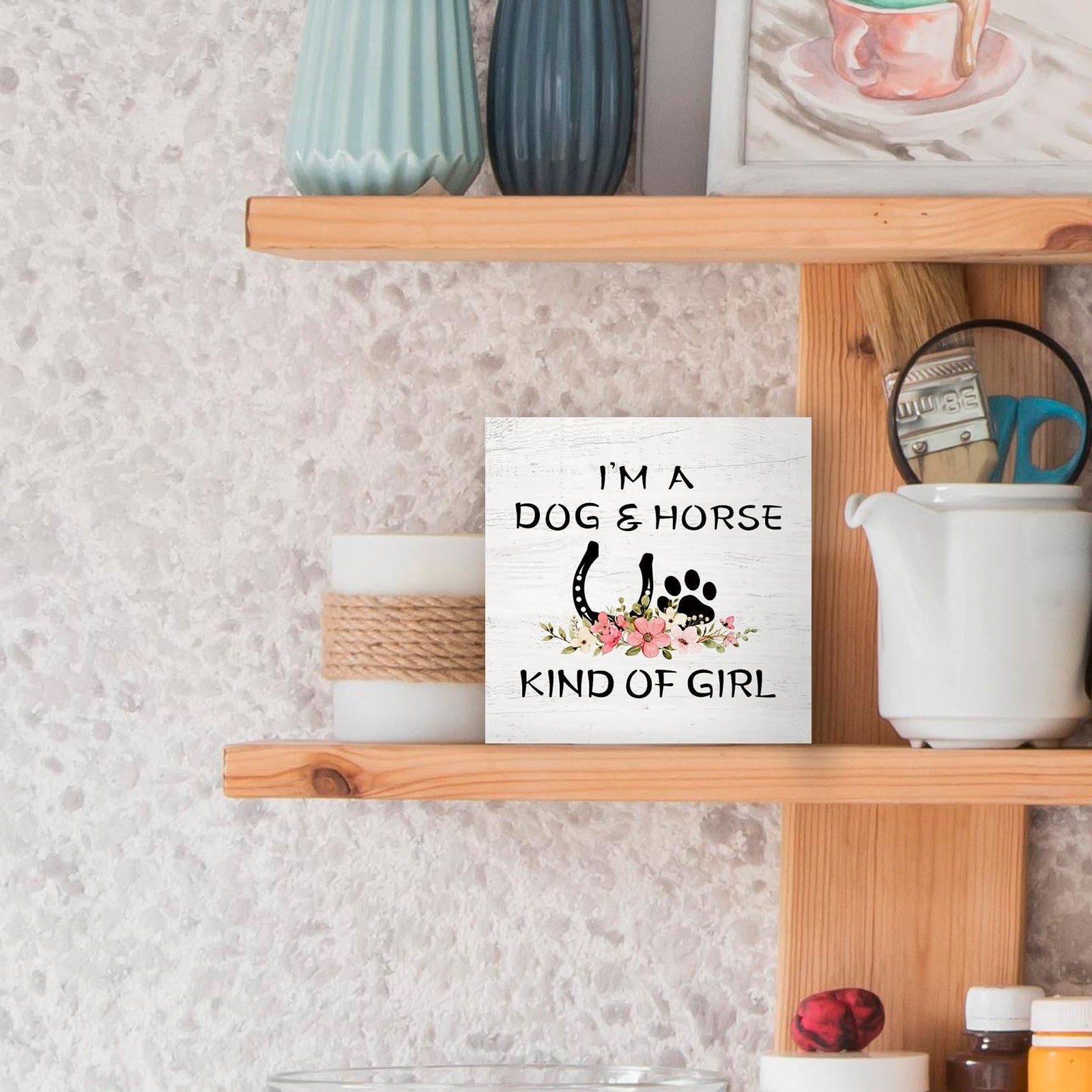 Dog Lovers Gifts Horse Gift for Women Wood Box Sign Desk Decor, I’m a Dog and…