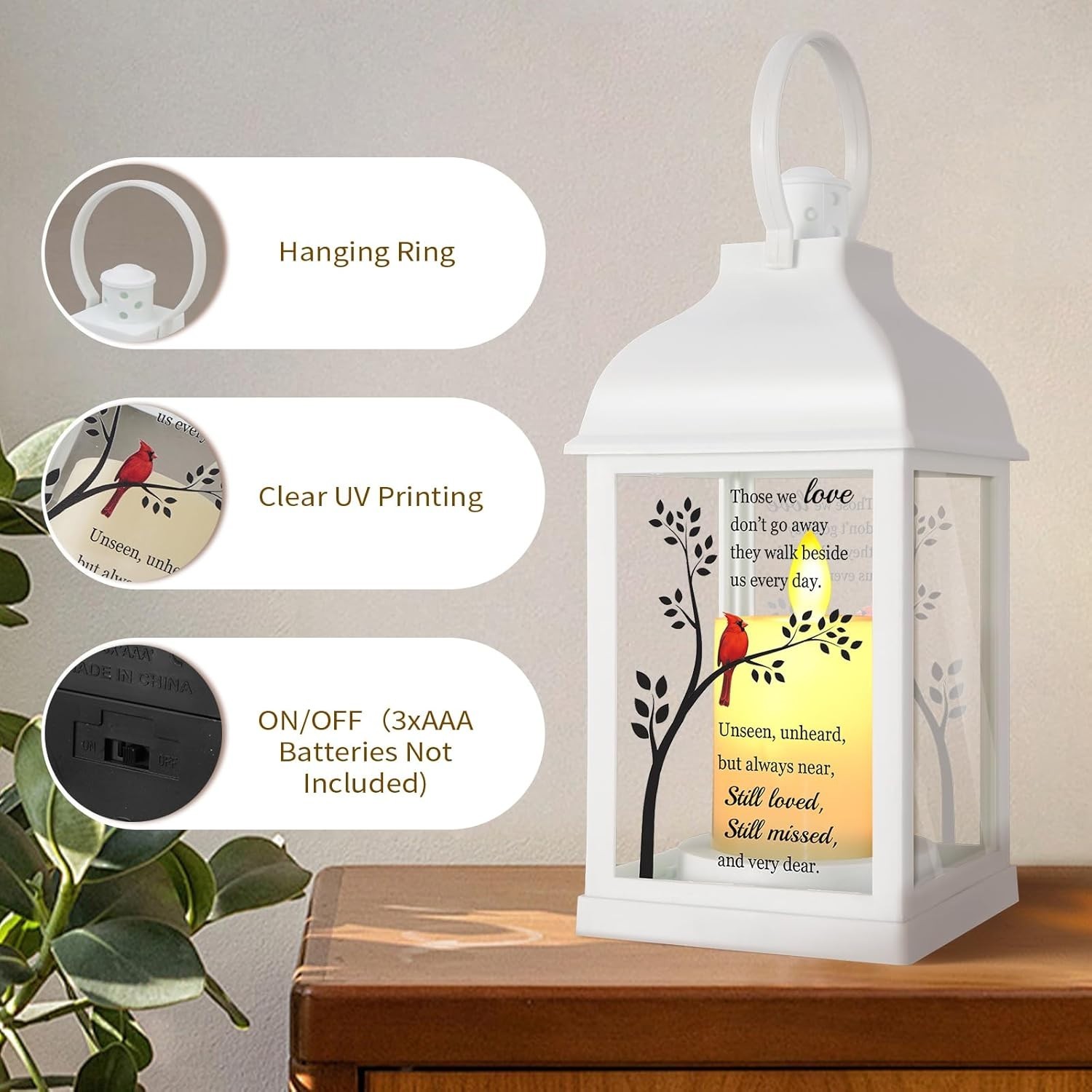 Memorial Lantern with Card – Sympathy Gift for Loss of Mom/Dad/Loved One, Black