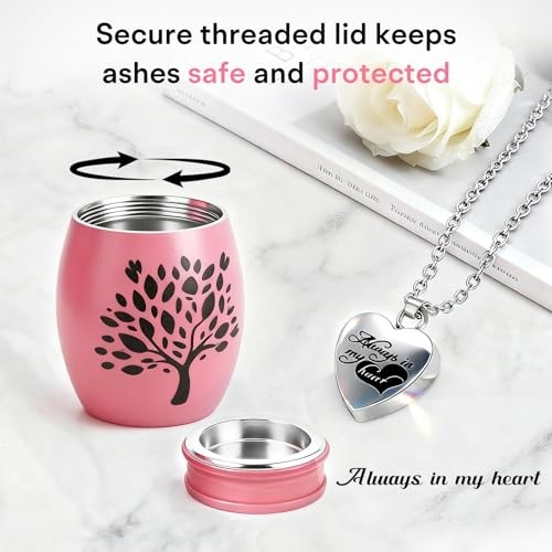 Small Urns for Human Ashes Keepsake – 1.6″ Pink Mini Cremation Urn with