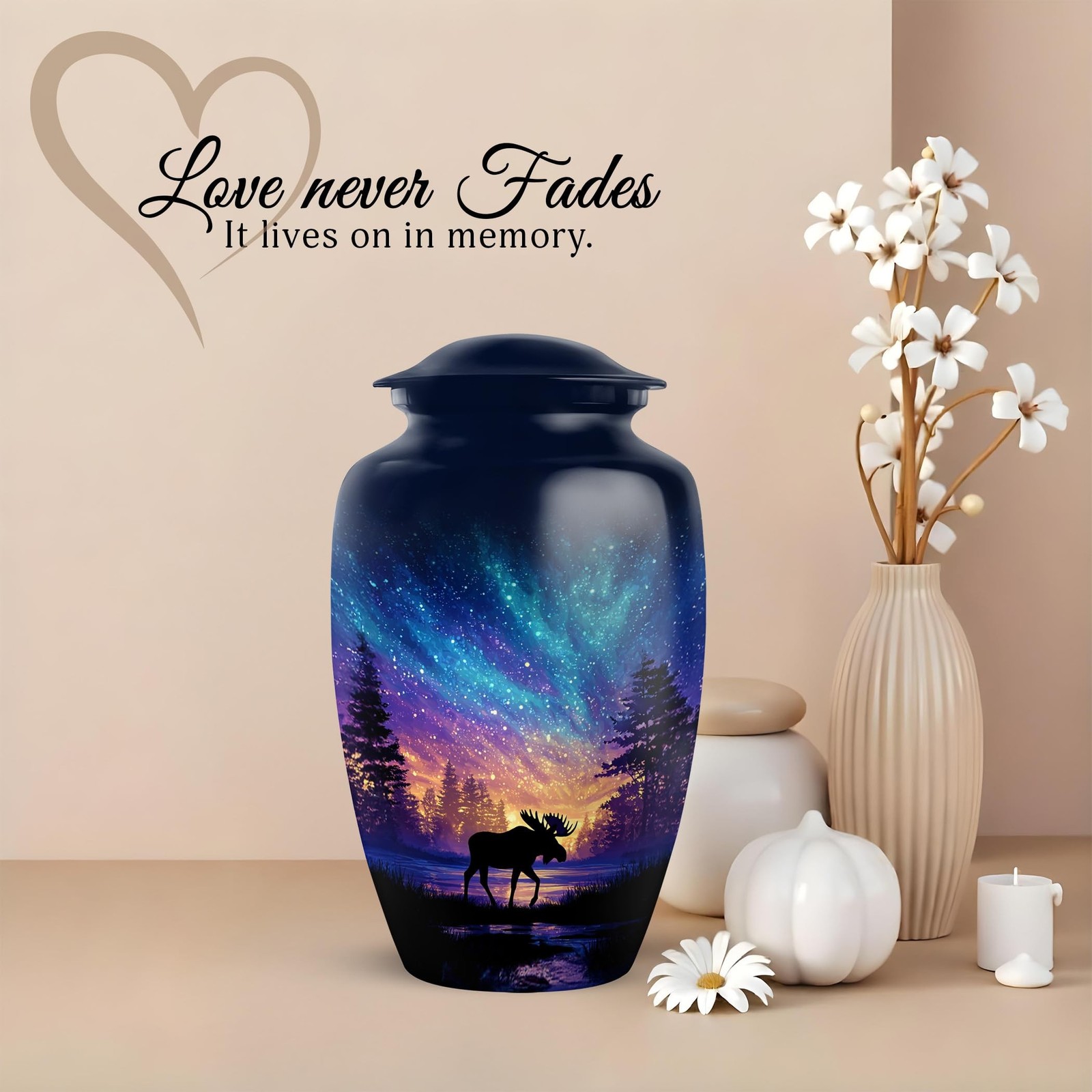 Moose Urns – 200 Cubic Inches – Large Funeral Blue Urn for Human Ashes Male &…