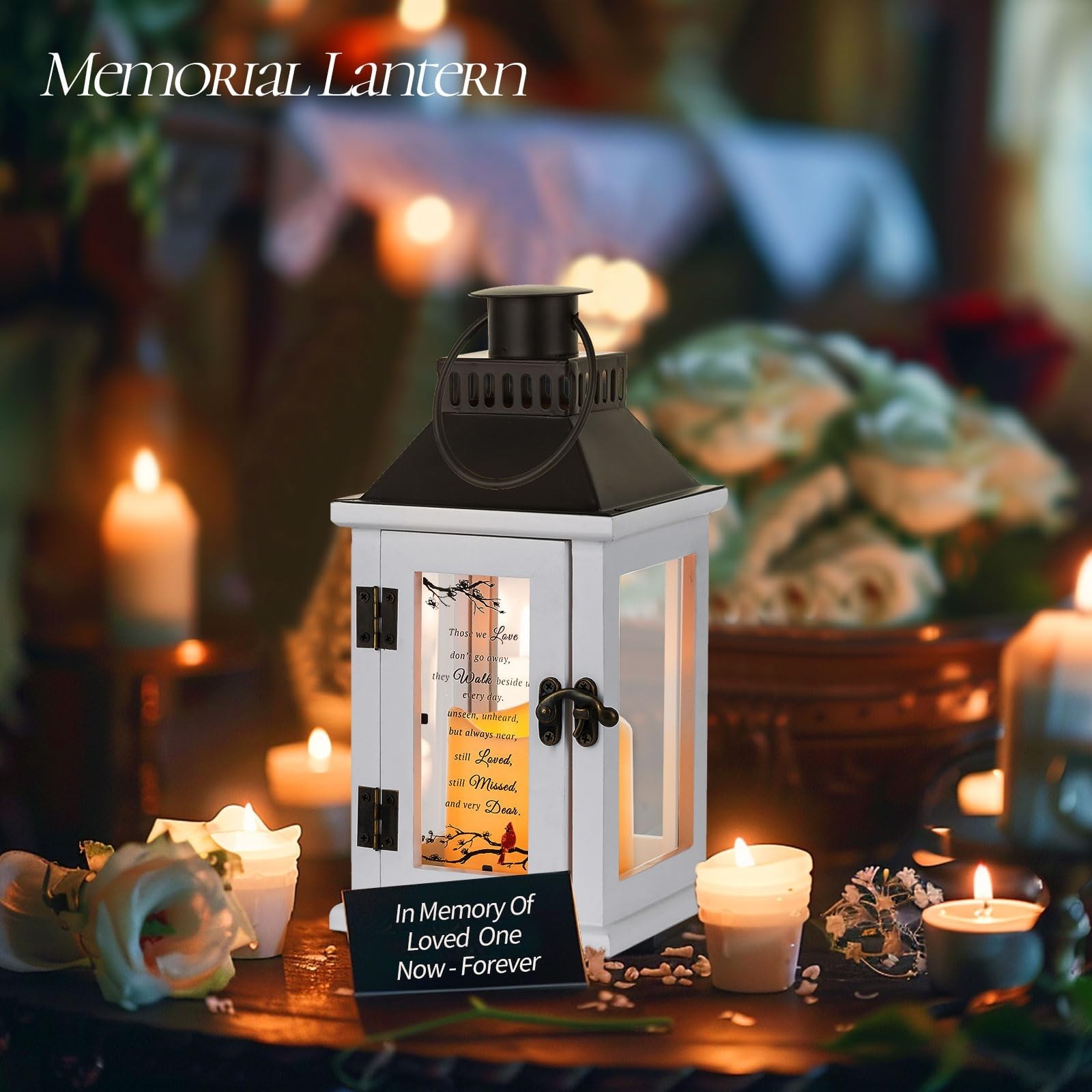 White Memorial Lantern with LED Candle – Sympathy Gifts for Loss of Loved One…