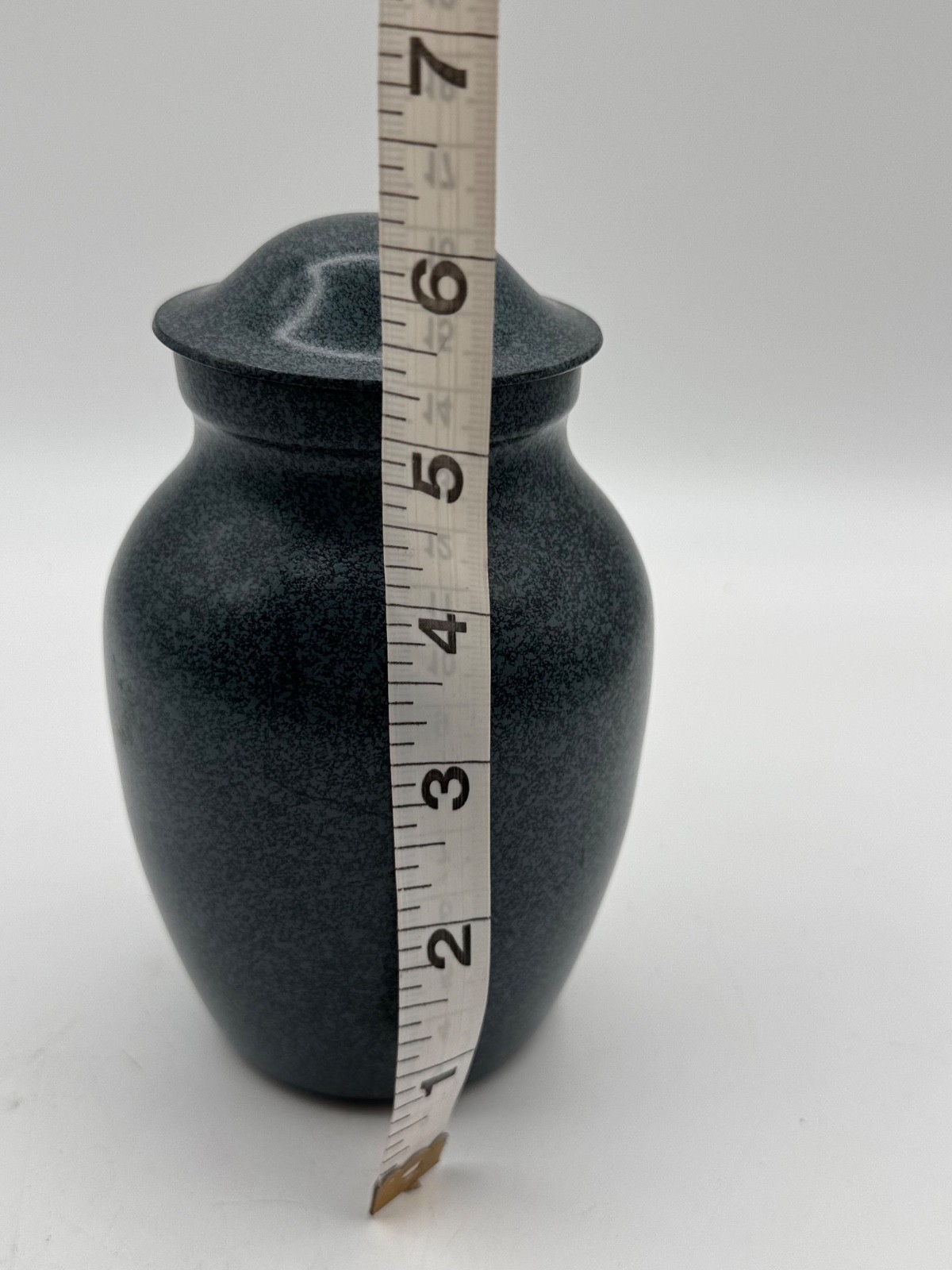 Brass Ashes Urn 6.5″ Speckled Blue Metal Screw on Lid Medium Size Great for Pets