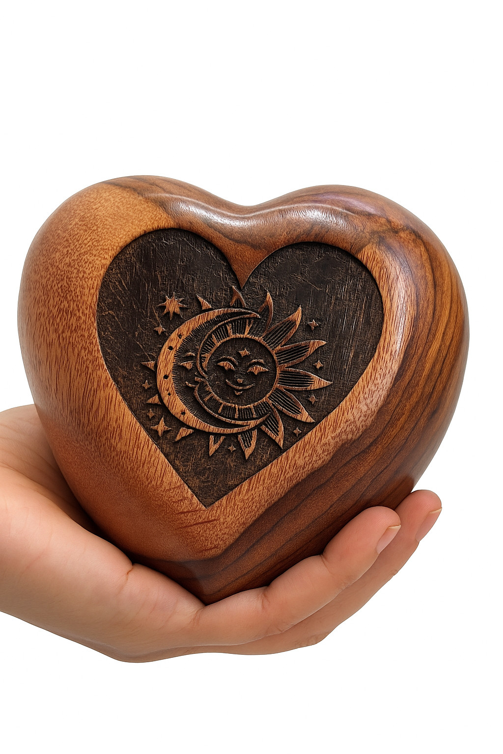 Pet Memorial Wood Urns for Dog or Cat Ashes Heart Shape Sun moon Design Urn