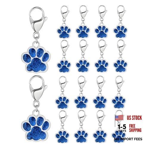 Dreuyet 18 Pcs Paw Print Keychains Glitter Animal Cat Dog Claw Silver Blue