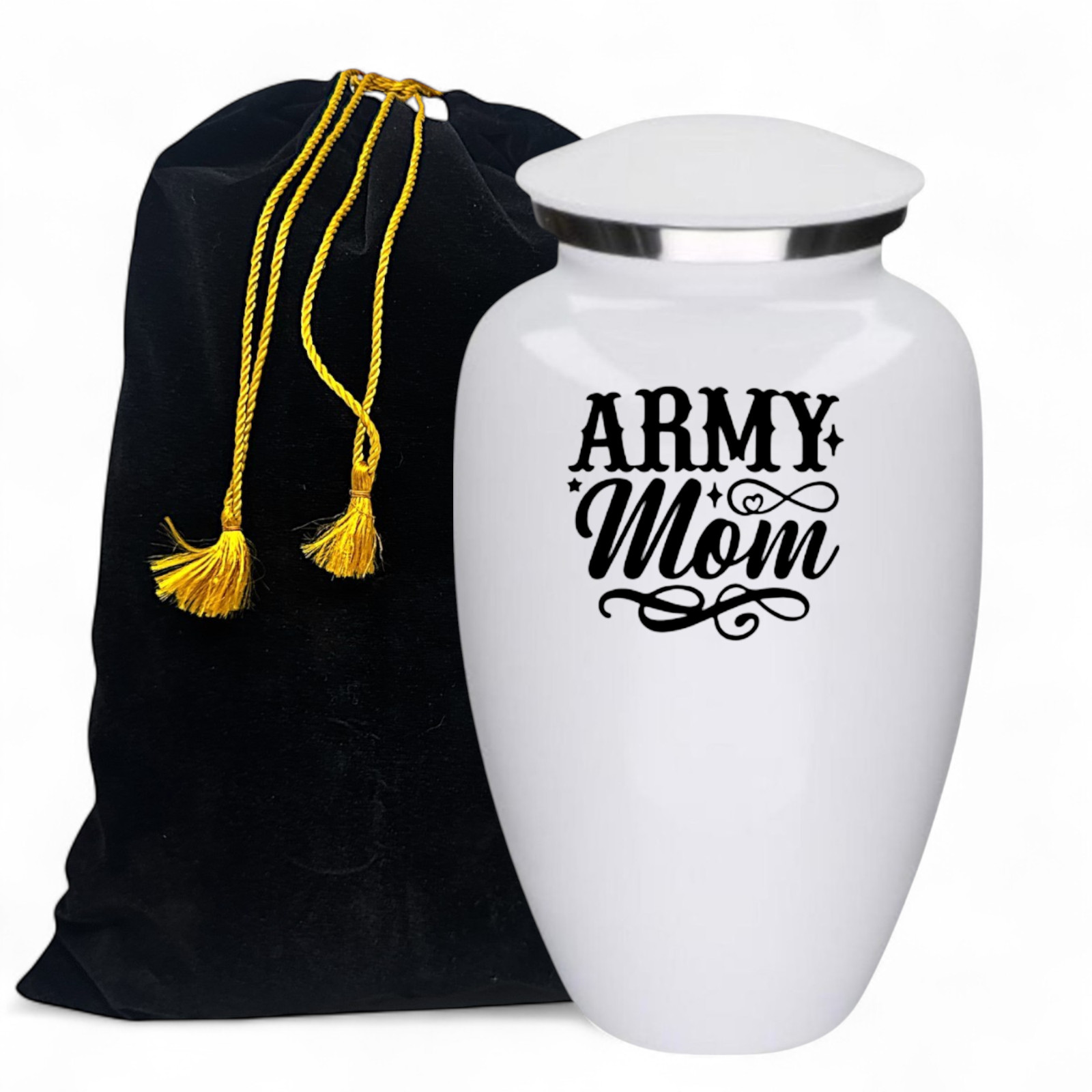 Army Mom White Metal Adult Cremation Urn 190 Cu In Military Memorial Urn