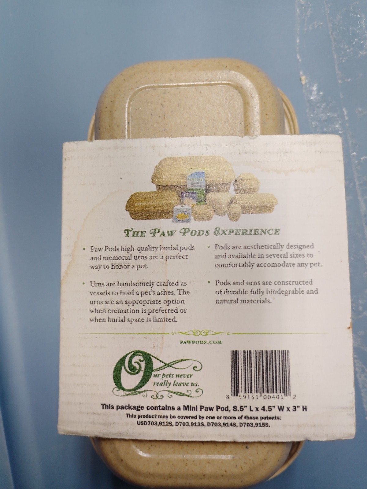 Paw Pods Small Pet Burial Pod 10.5” L X 6.5” W X 5”H