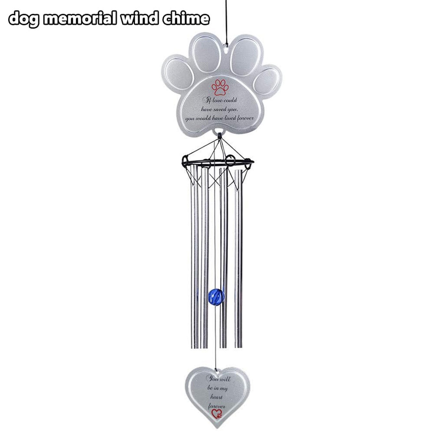jinhuoba Paw Print Pet Memorial Wind Chimes for Dogs Outdoors, Metal Wind Chi…