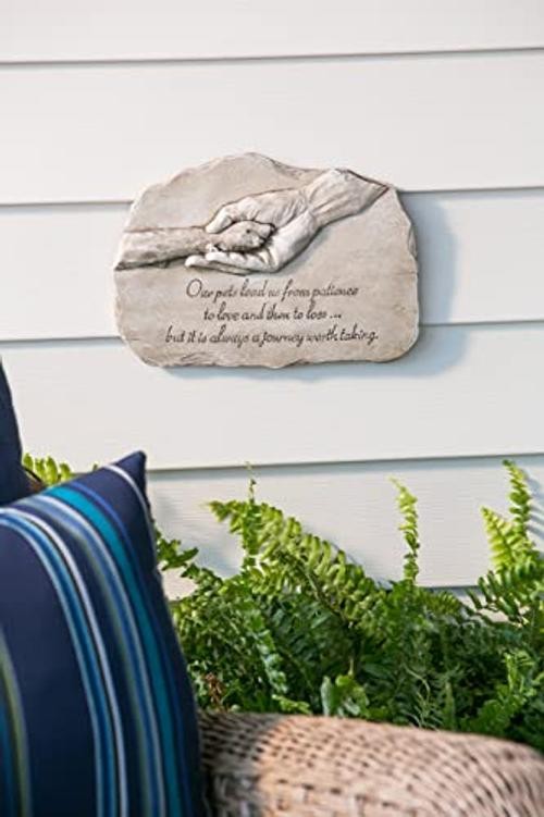 Dog Paw in Hand Devotion Painted Polystone Stepping Stone – 12”W x 0.5”D x