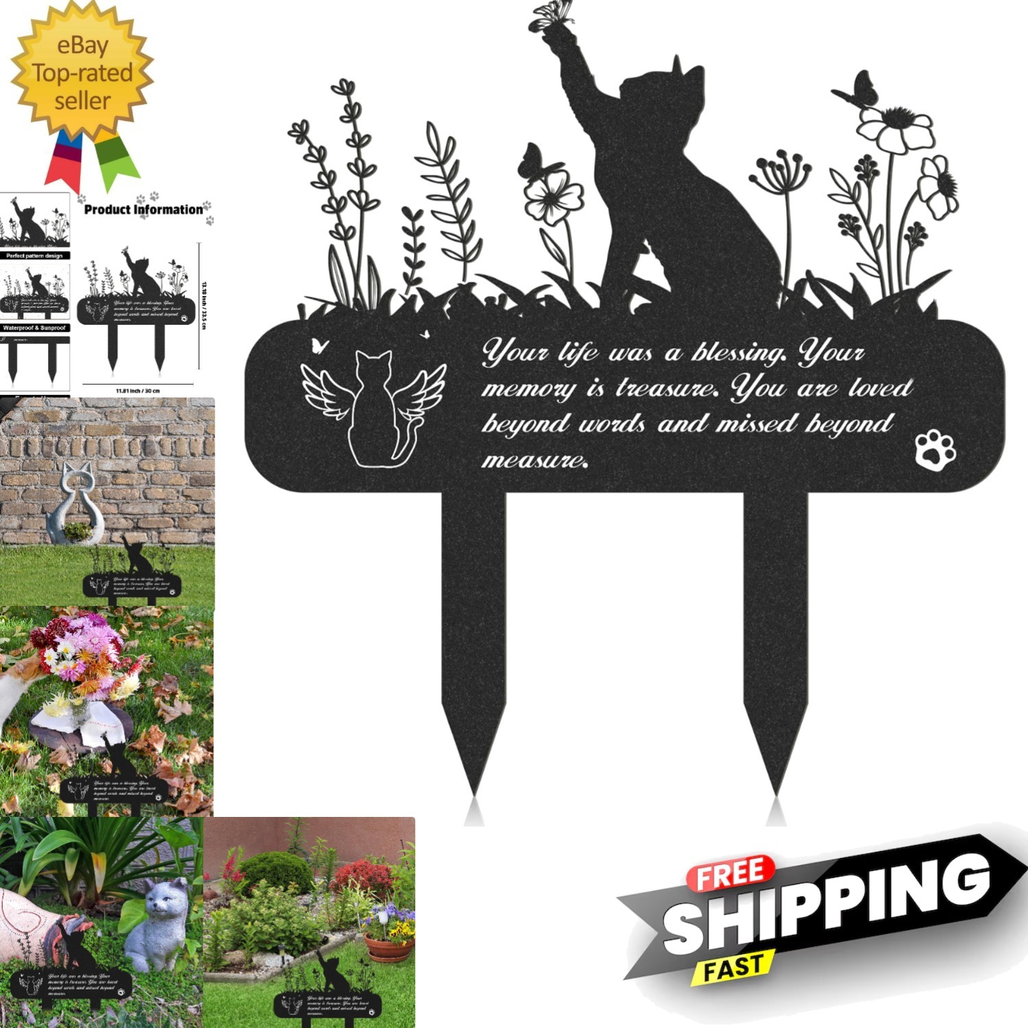 Pet Grave Markers – Metal Cat Memorial Plaque, Waterproof Cemetery Stakes, Pe…