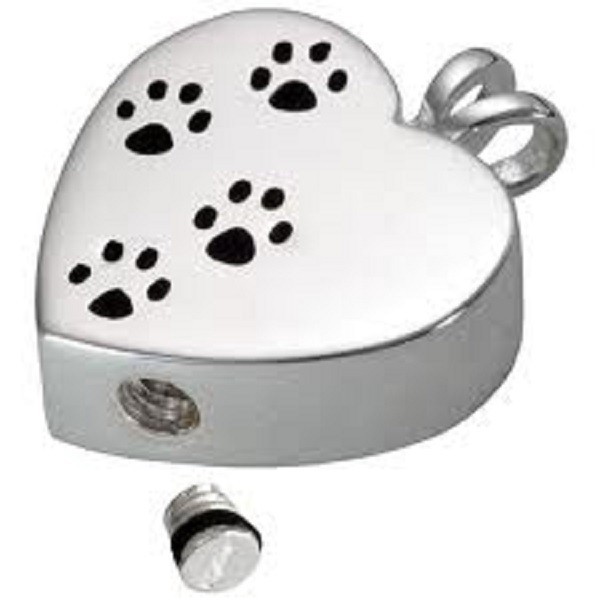 Pet Cremation Necklace Jewelry Pendant Urn 4 Ash Paw Prints On My Heart Dog Cat