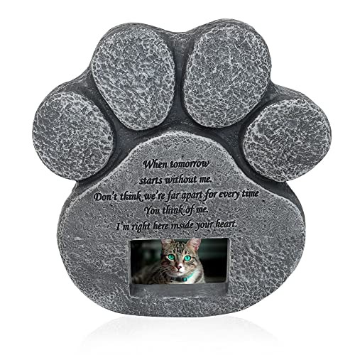 Paw-Shaped Resin Pet Memorial Stone with 2×3 Photo Frame and Sweet Poem –