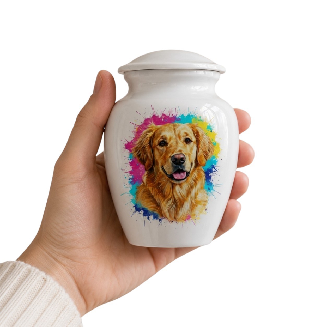 Small White Dog Cremation Urn Pet Ashes Memorial Urns Keepsake Decor (6 Inch)