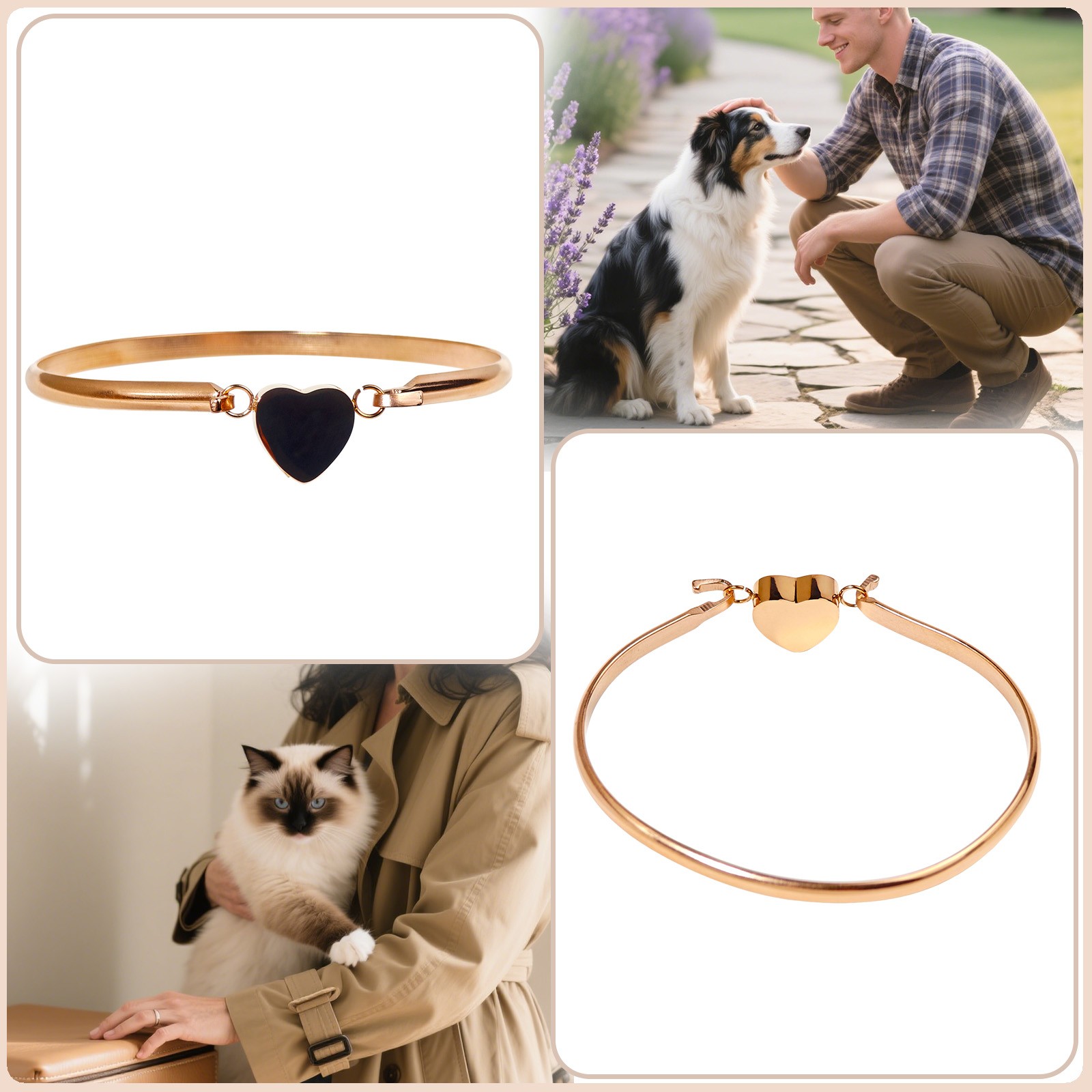 Rose Gold Heart Urn Bracelet For Cats&Dogs Ashes Stainless Steel Waterproof