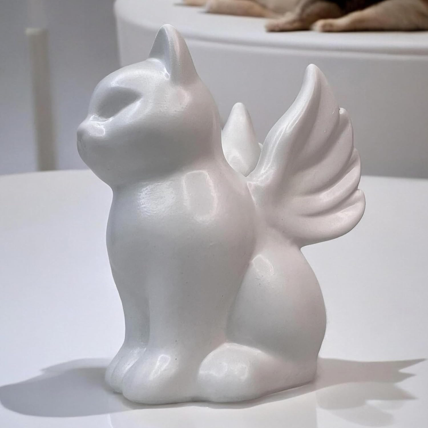 Angel Wing Cat Figurine/Memorial Cat Lover Tribute – 4 3/8” Tall Ceramic Stonewa