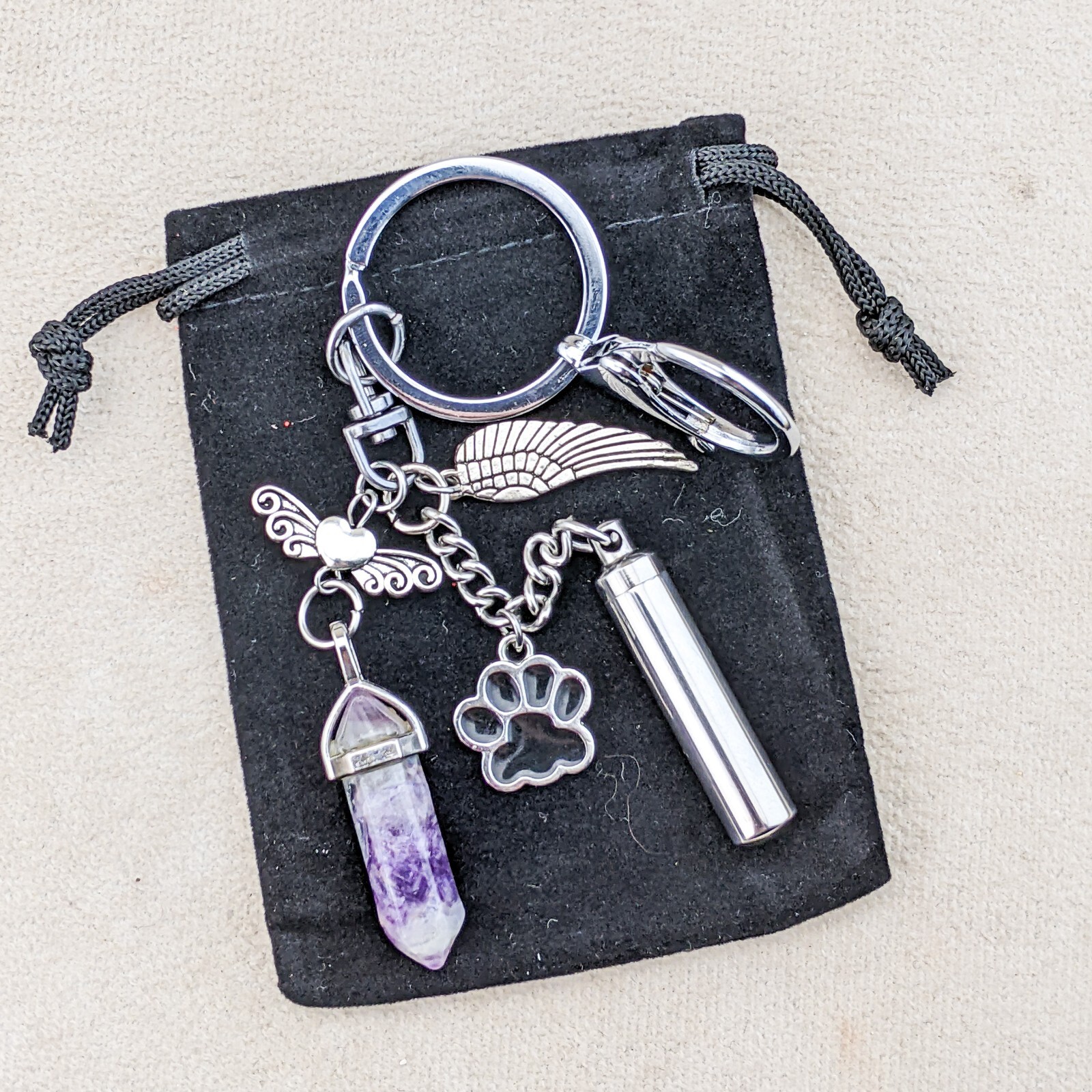 Pet Urn Keychain stone Keyring Ashes Cremation Keepsake Memorial Miniature Gift